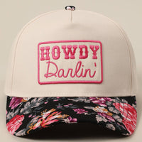 HOWDY Darlin' Embroidery Patch Floral Two-Tone Hat: Black / ONE SIZE