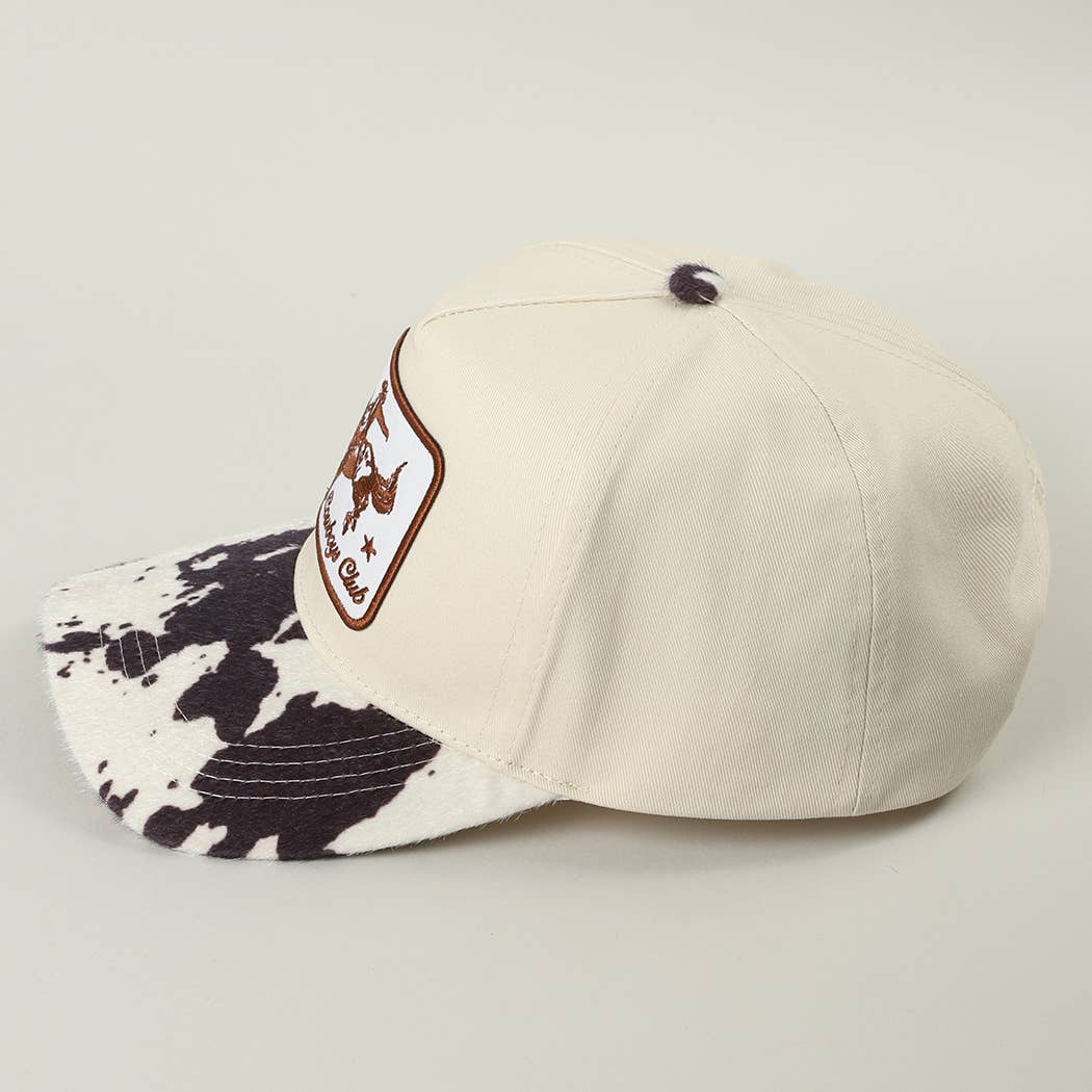Cowboy Club Embroidered Patch Animal Print Trucker Hat: BROWN / ONE SIZE