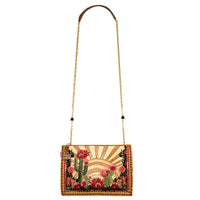 Desert Sunrise Beaded Cactus and Floral Crossbody Handbag