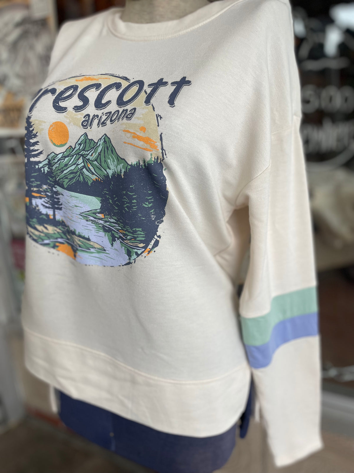 Prescott Arizona Mountain Logo With Stripe Womens Long Sleeve