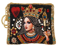 The Queen Playing Card Beaded Coin Purse