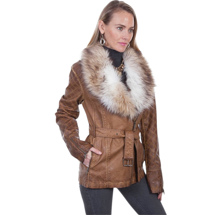 Scully Ladies Brown Faux Fur Trim Jacket