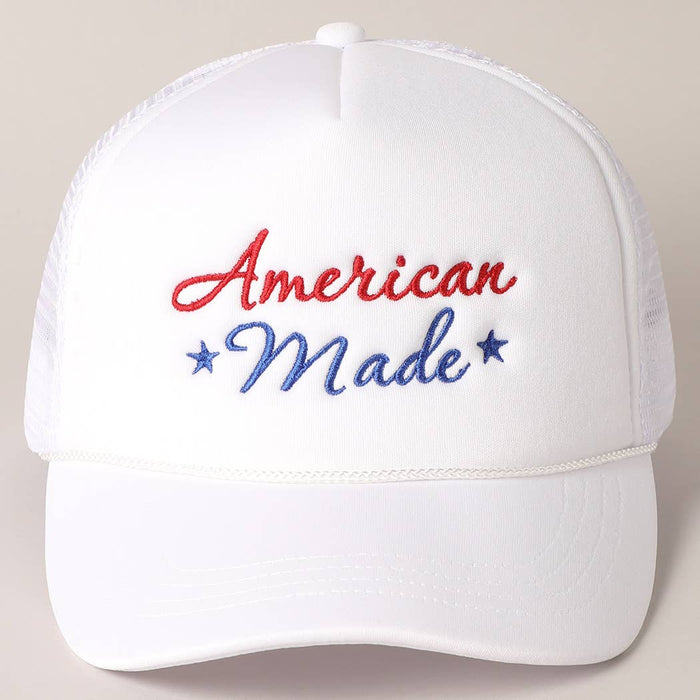 American Made Embroidery Mesh Back Trucker Hat : White / One Size