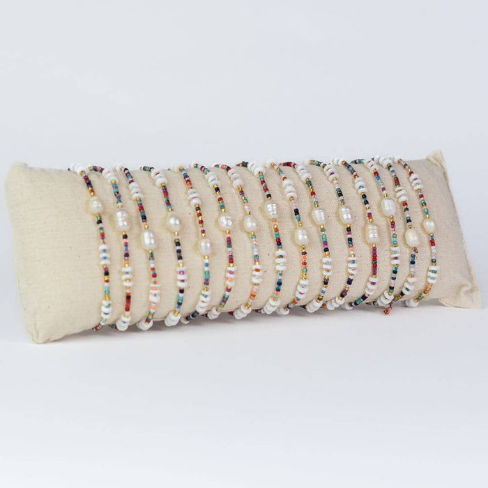 Miyuki Beads w/ Freshwater Pearl & Shells Pull Bracelet Multi-Colored