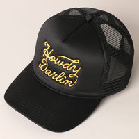 Howdy Darlin' Embroidered Mesh Back Trucker Cap: BLACK / One Size