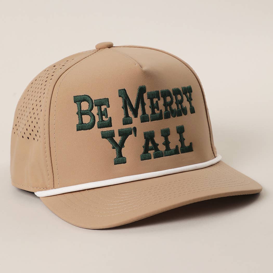 Be Merry Y’All Premium Materials Rope Strap Trucker Hat: Sand One Size