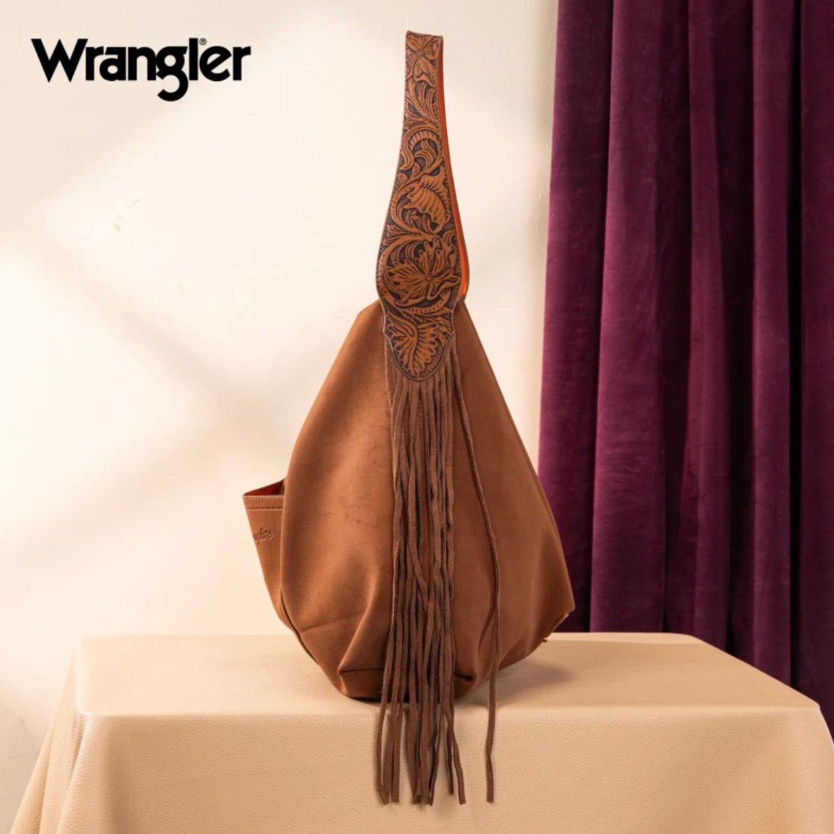 Wrangler Fringe Floral Tooled Hobo Bag
