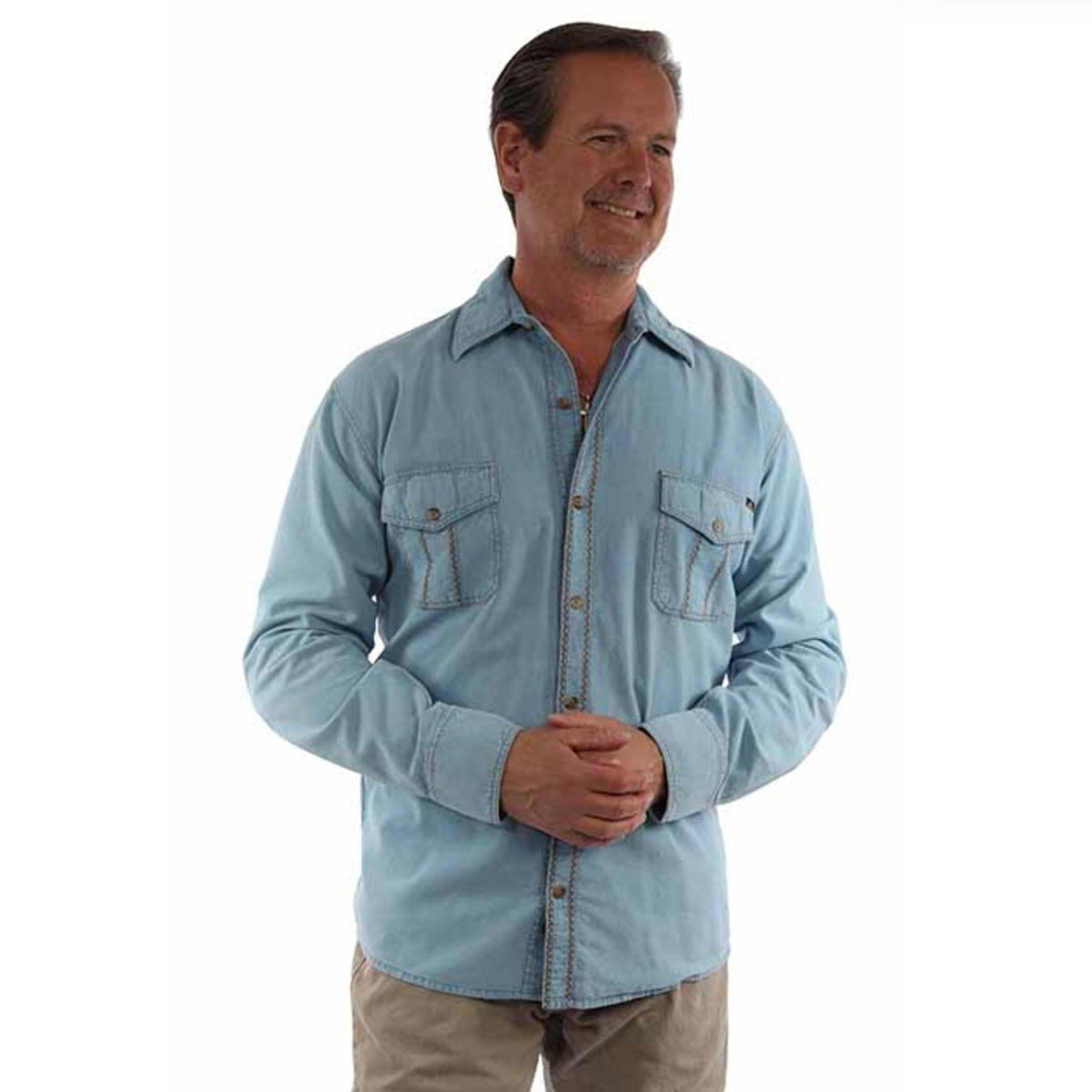 Scully Men’s Western Contrast Stitching Sky Blue