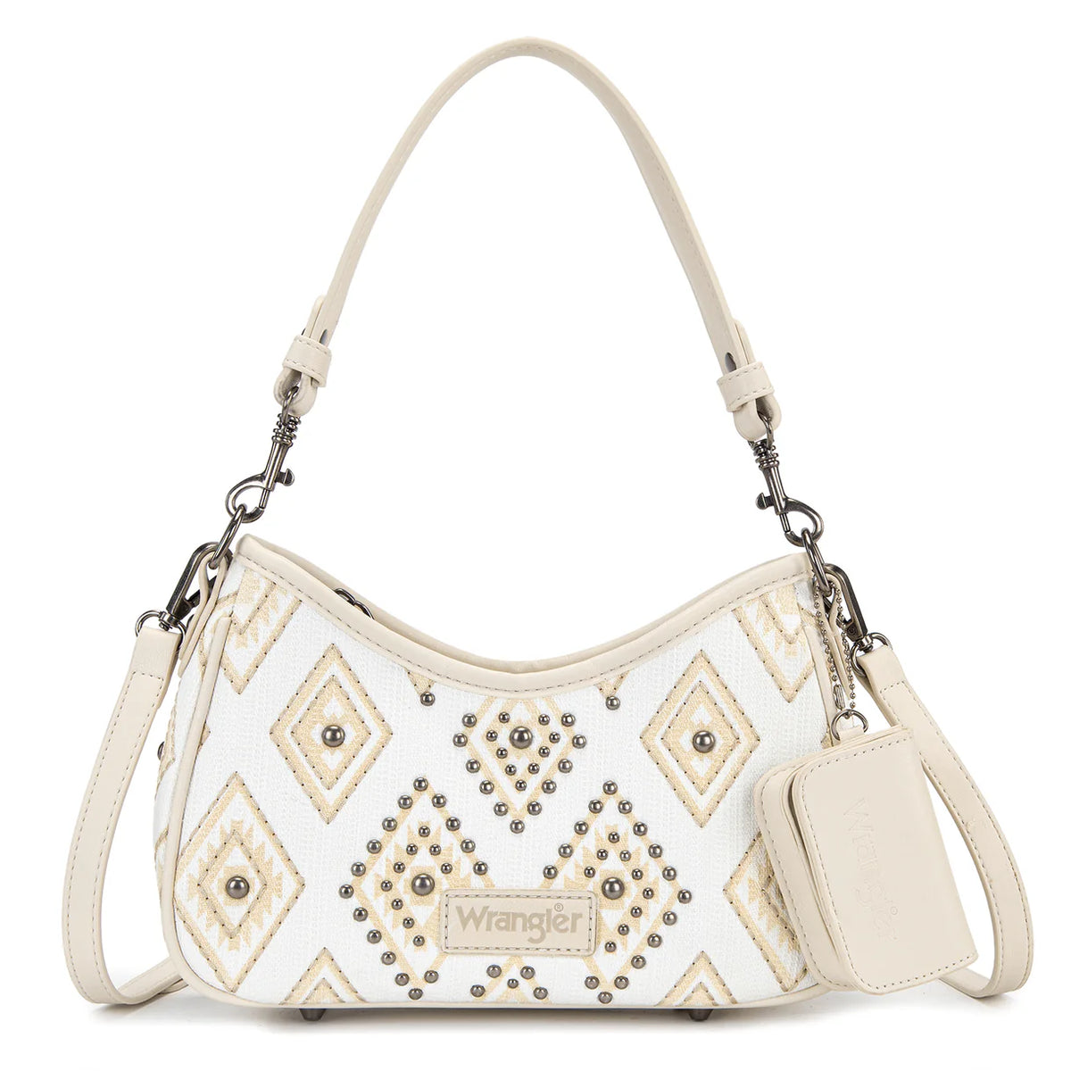 Wrangler Aztec Studded Shoulder Bag With Mini Pouch Beige