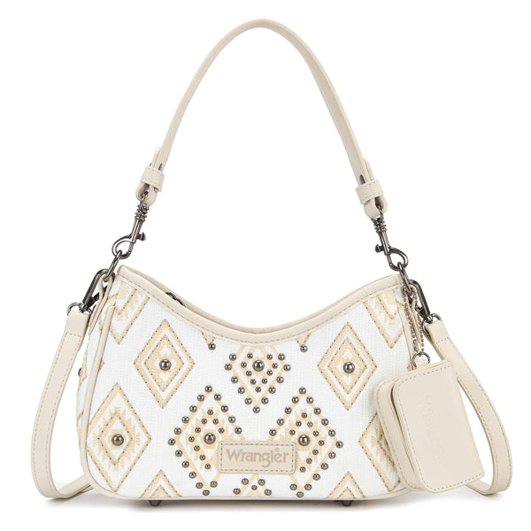 Wrangler Aztec Studded Shoulder Bag With Mini Pouch Black Beige
