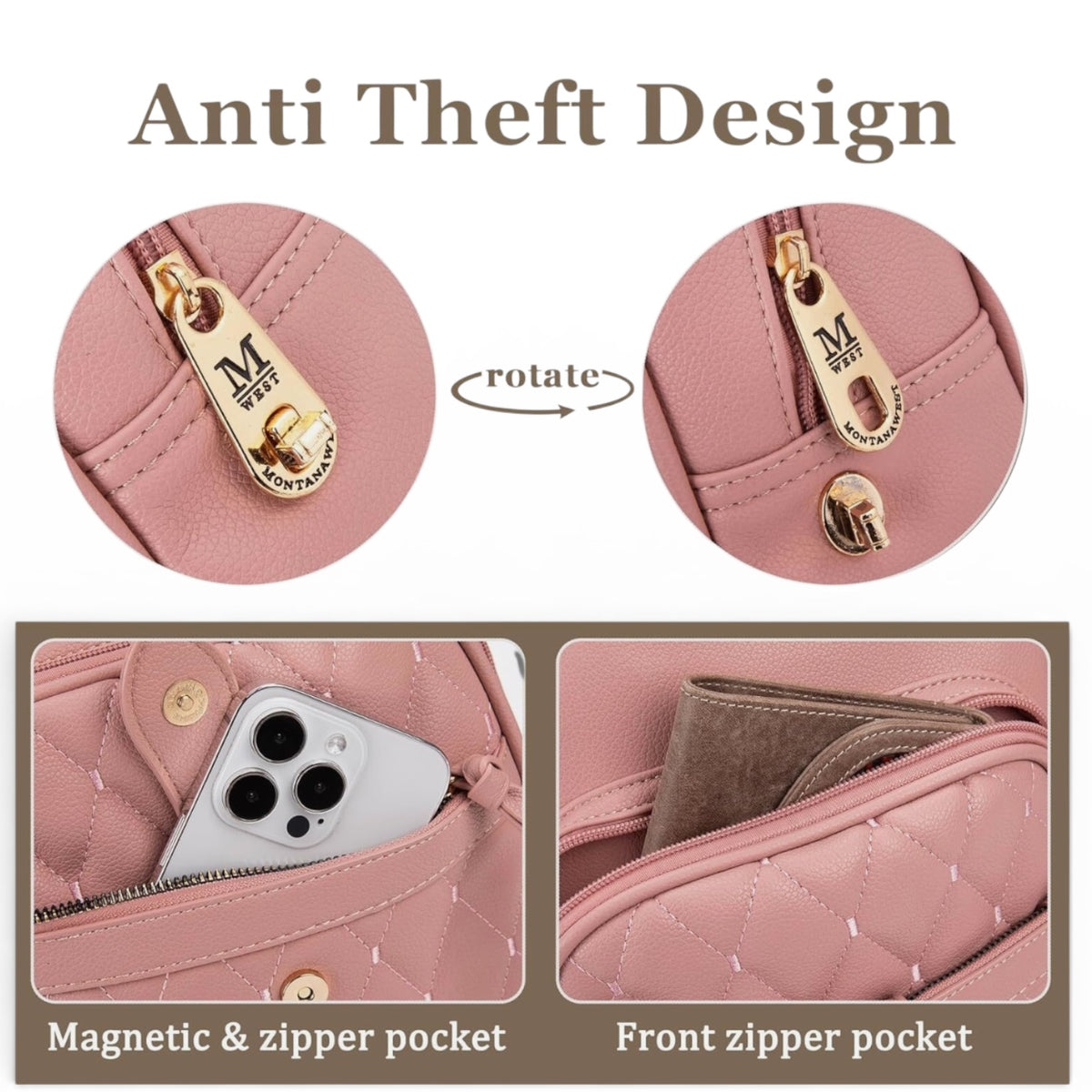 Montana West 3Pcs Anti-Theft Backpack Purse