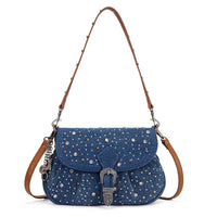 Wrangler Rhinestone Denim Flap Crossbody Shoulder Bag