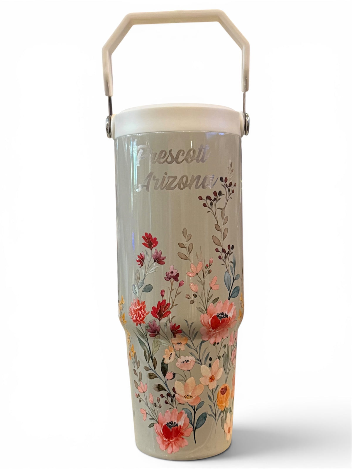 Stainless Steel Floral Top Handle Tumbler 30oz.