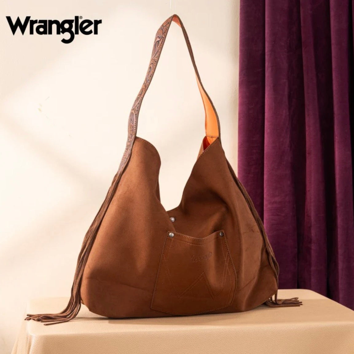 Wrangler Fringe Floral Tooled Hobo Bag