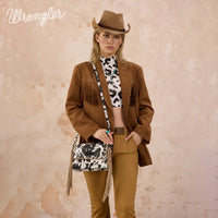 Wrangler Cow Print Fringe Crossbody Bag