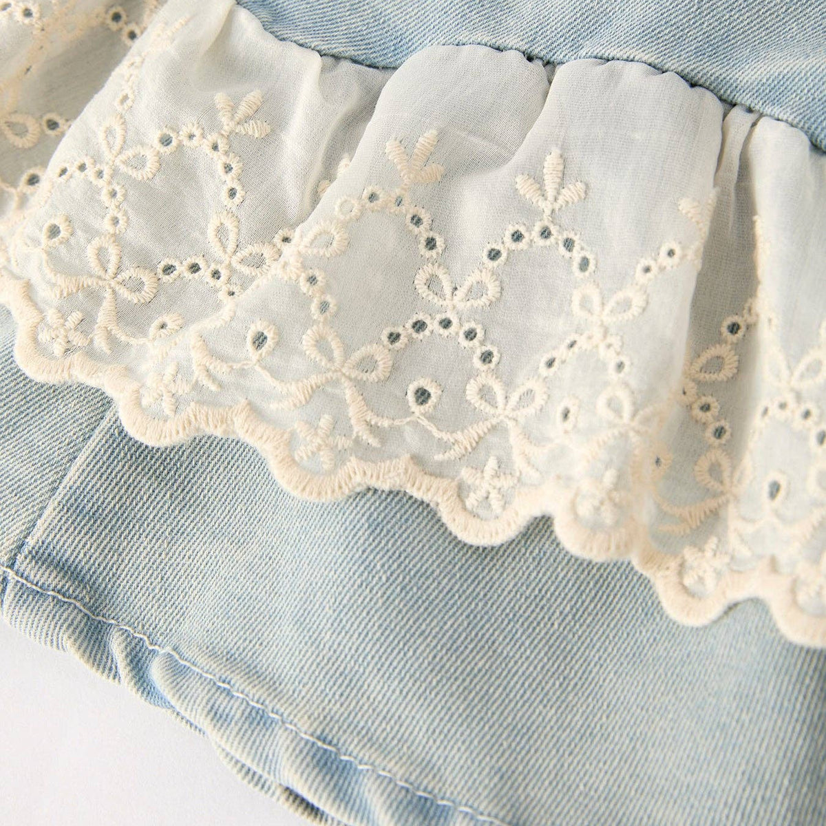 Summer Light Color Denim Lace Girls Set