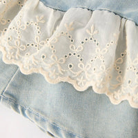 Summer Light Color Denim Lace Girls Set