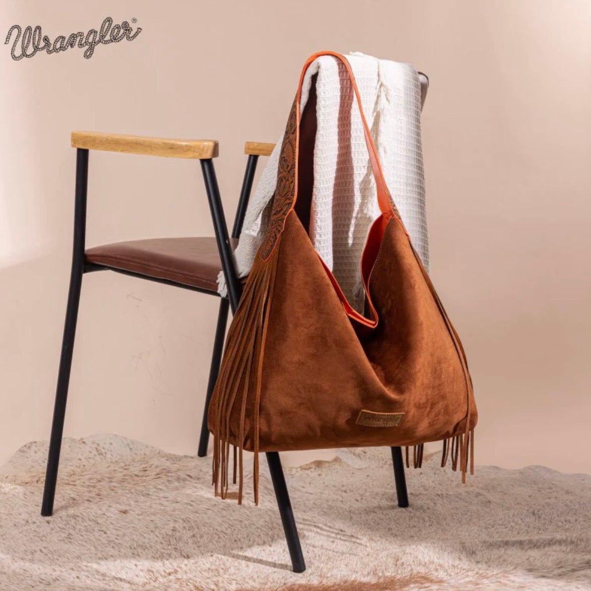 Wrangler Fringe Floral Tooled Hobo Bag