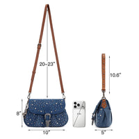 Wrangler Rhinestone Denim Flap Crossbody Shoulder Bag