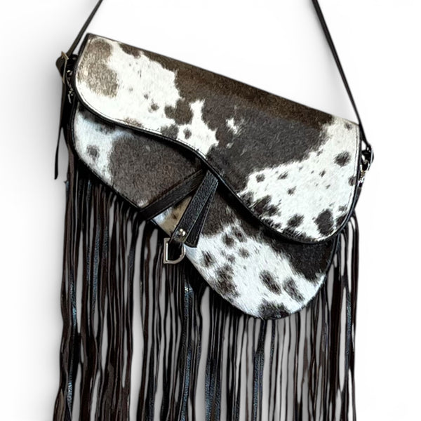 Genuine Cowhide Fringe Saddle Bag