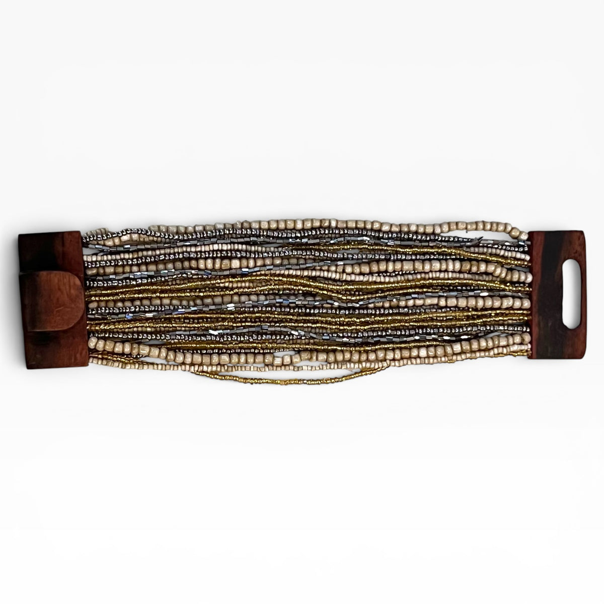 Pewter and Bronze Beaded Buckle Bracelet