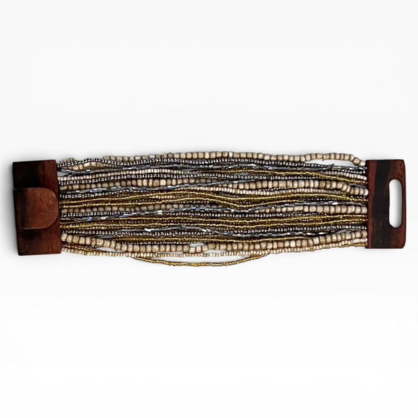 Pewter and Bronze Beaded Buckle Bracelet
