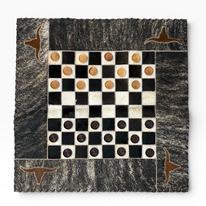Genuine Cowhide Checkers Board with Longhorn Inlay