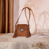 Montana West Floral Tooled Mini Fringe Crossbody Bag