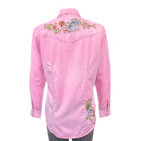 Women's Pink Denim Floral Embroidered Western Rockmount Shirt