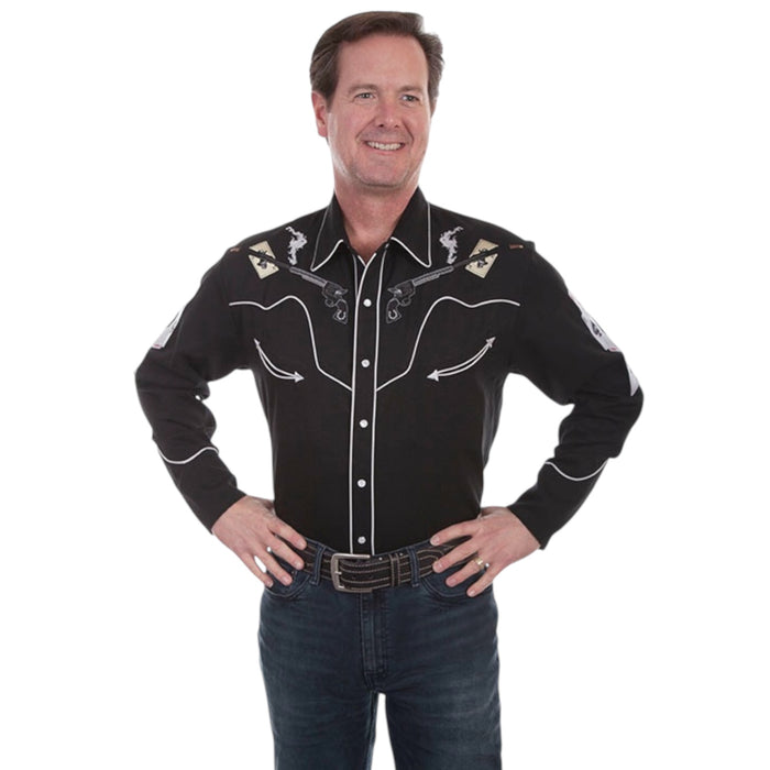 Scully Men’s Embroidered Smoking Gun Pearl Snap Shirt