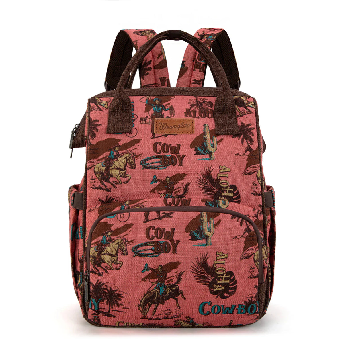 Wrangler Vintage Retro Cowboy Cool Print Backpack Hot Pink