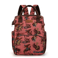 Wrangler Vintage Retro Cowboy Cool Print Backpack Hot Pink