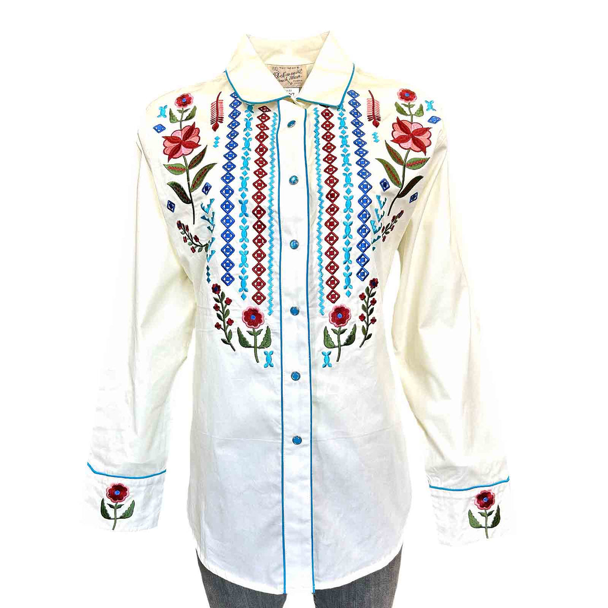 Women’s Ivory Boho Serape Western Rockmount Shirt