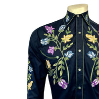 Men's Vintage Navy Floral Crochet Embroidered Western Rockmount Shirt
