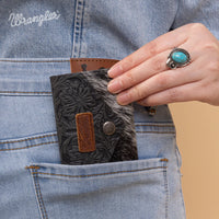 Wrangler Cowhide Floral Tooled Card Holder