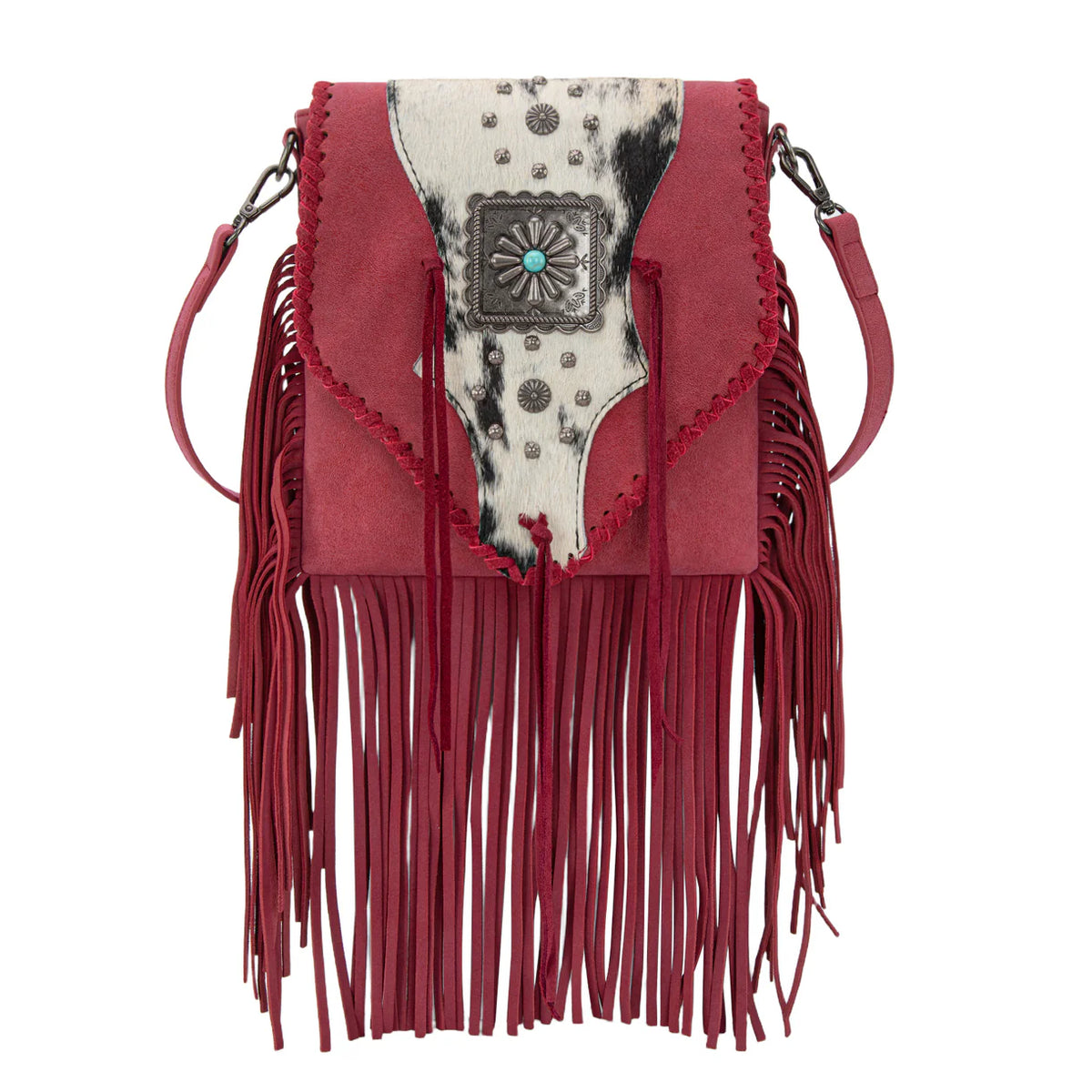 Trinity Ranch Fringe Hair-On Cowhide Crossbody Red
