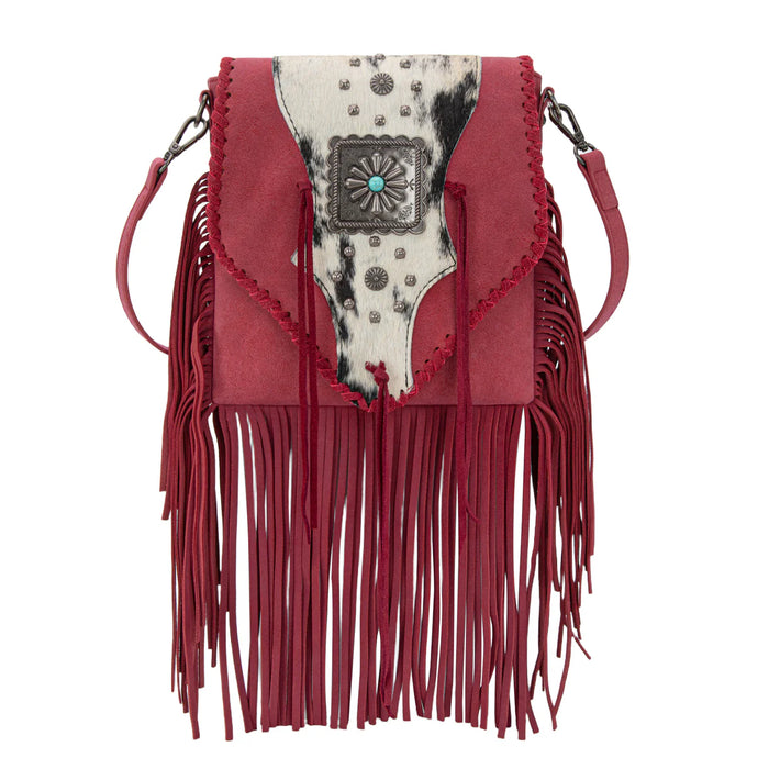 Trinity Ranch Fringe Hair-On Cowhide Crossbody Red