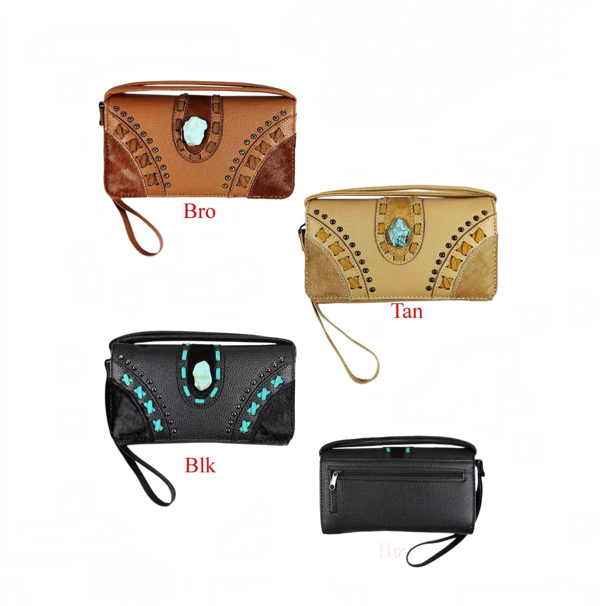 CowHide With Turquoise Stone Wallet
