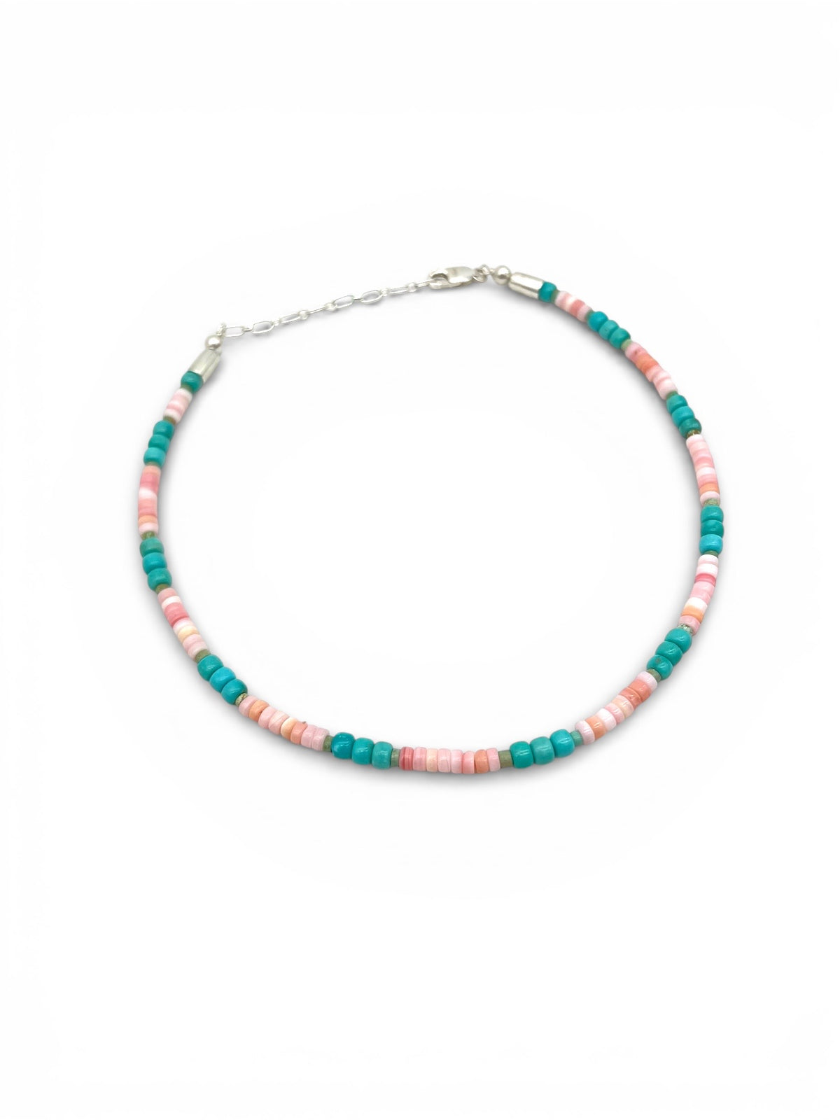 Pink Conch And Three Bead Turquoise Choker