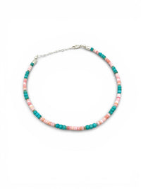 Pink Conch And Three Bead Turquoise Choker