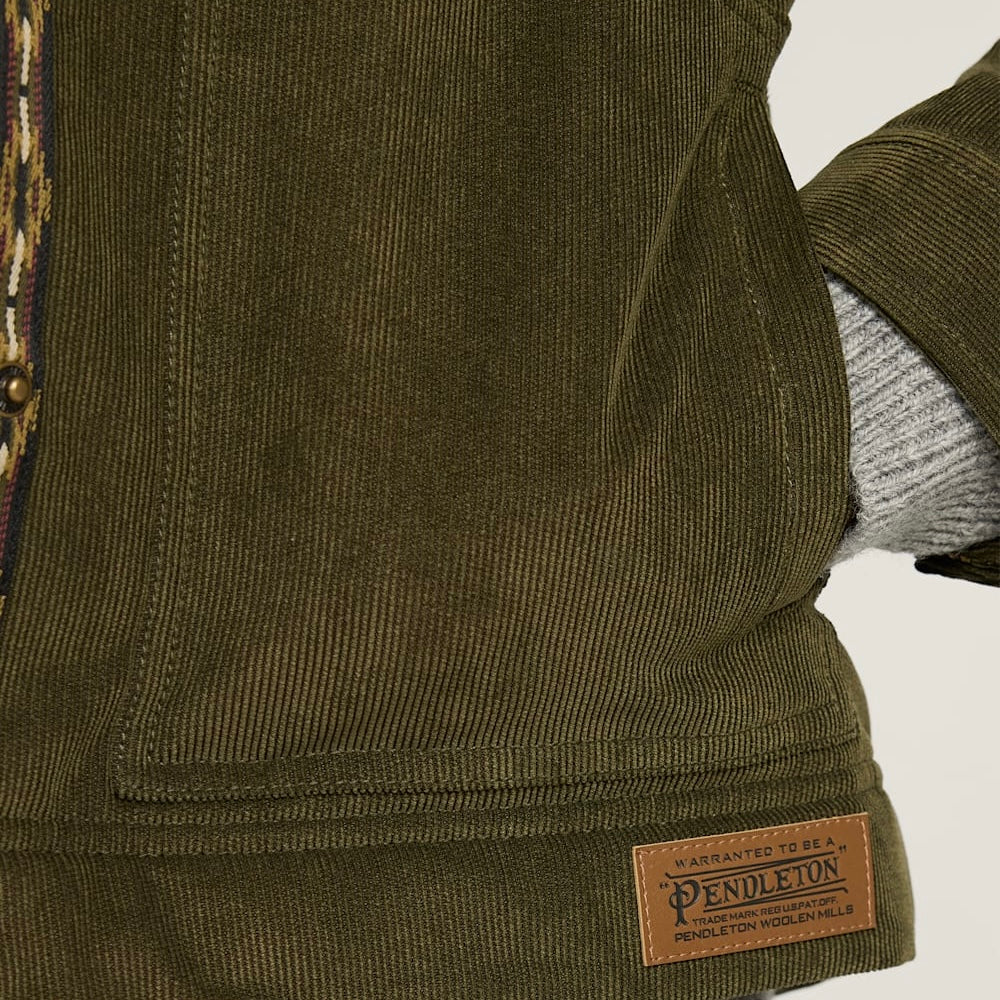 WOMEN'S PENDLETON WIND RIVER CORDUROY TRUCKER JACKET-DARK OLIVE
