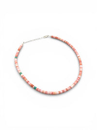 Pink Conch Choker With Three Turquoise Beads