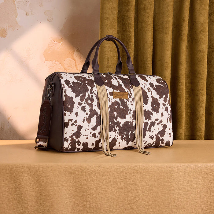 Wrangler Cow Print Fringe Duffle Crossbody