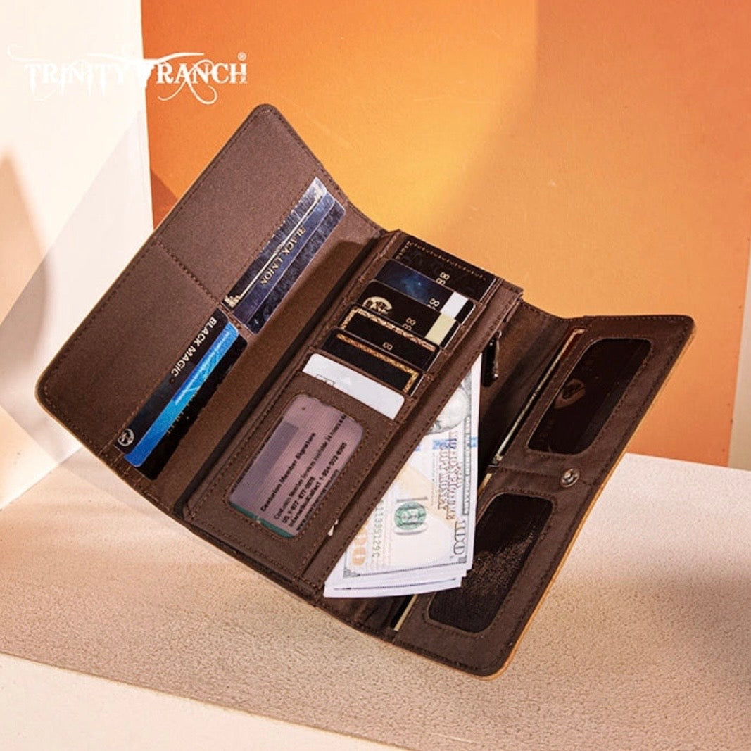 Trinity Ranch Floral Tooled and Hair-On Cowhide Collection Wallet