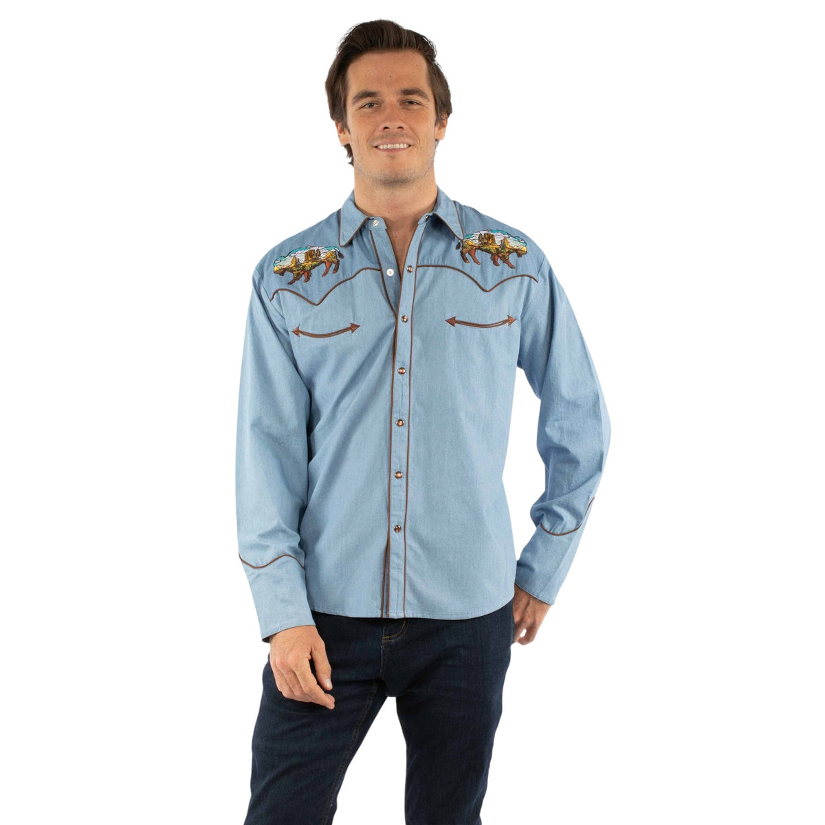Men's Buffalo Desert Scenery Embroidered Shirt