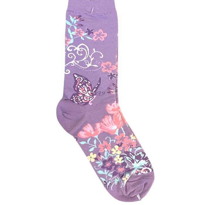 Purple Butterfly and Floral Socks