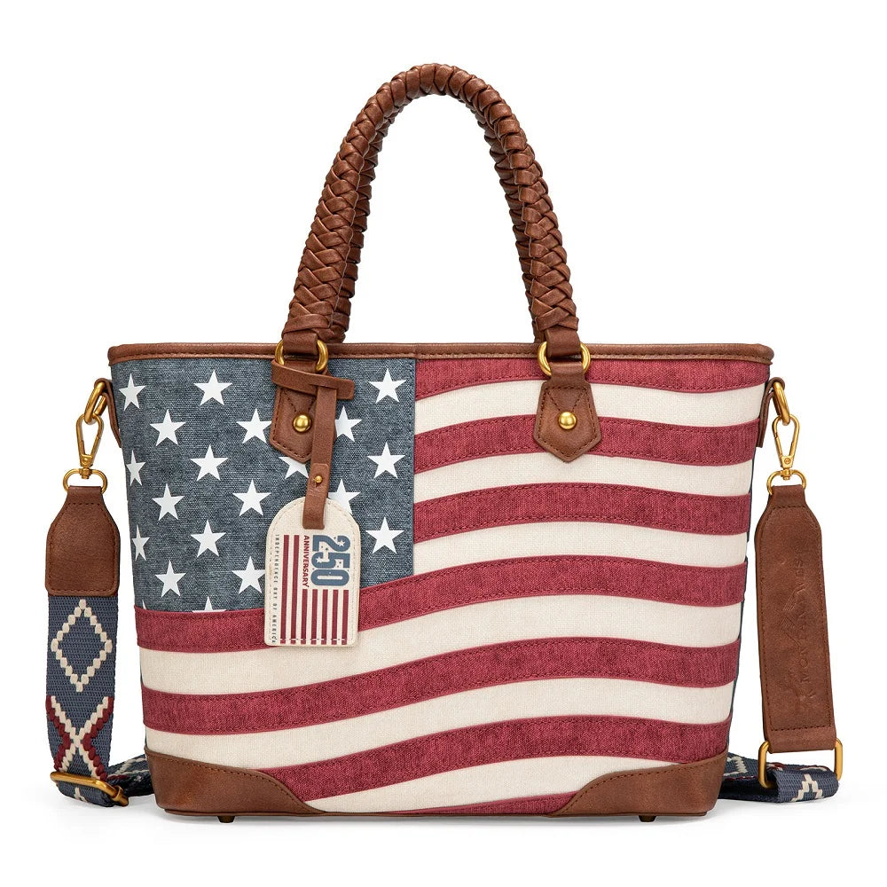 Montana West American Flag Braided Concealed Carry Tote Bag