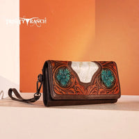 Trinity Ranch Floral Tooled and Hair-On Cowhide Collection Wallet