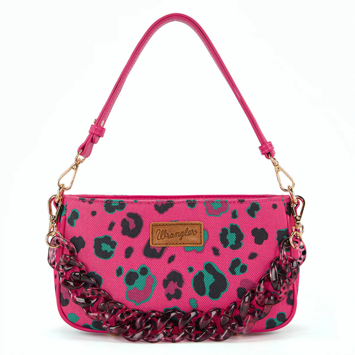 Wrangler Leopard Print Canvas Shoulder Bag with Chain Strap