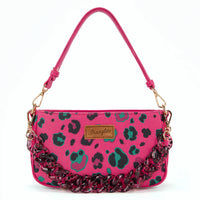 Wrangler Leopard Print Canvas Shoulder Bag with Chain Strap